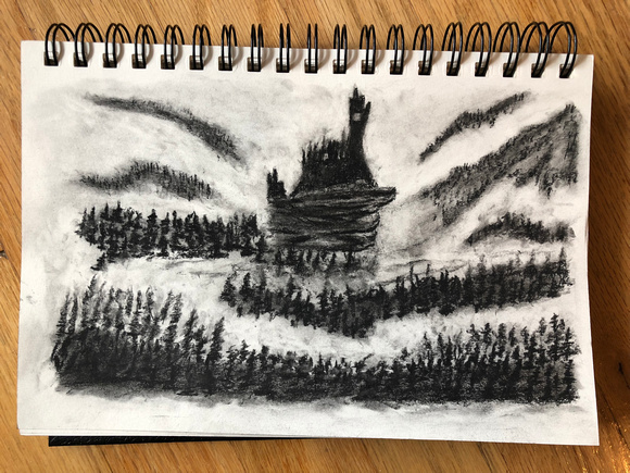 Castle, graphite and carbon sketch pencil